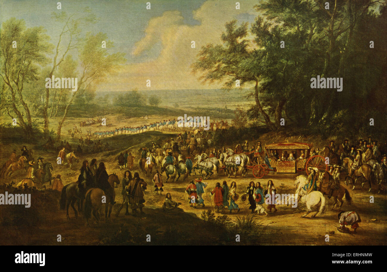 König Louis XiV von Frankreich auf dem Weg nach Vincennes - nach einem Gemälde von Adam François van der Meulen. Original statt, bei der Stockfoto