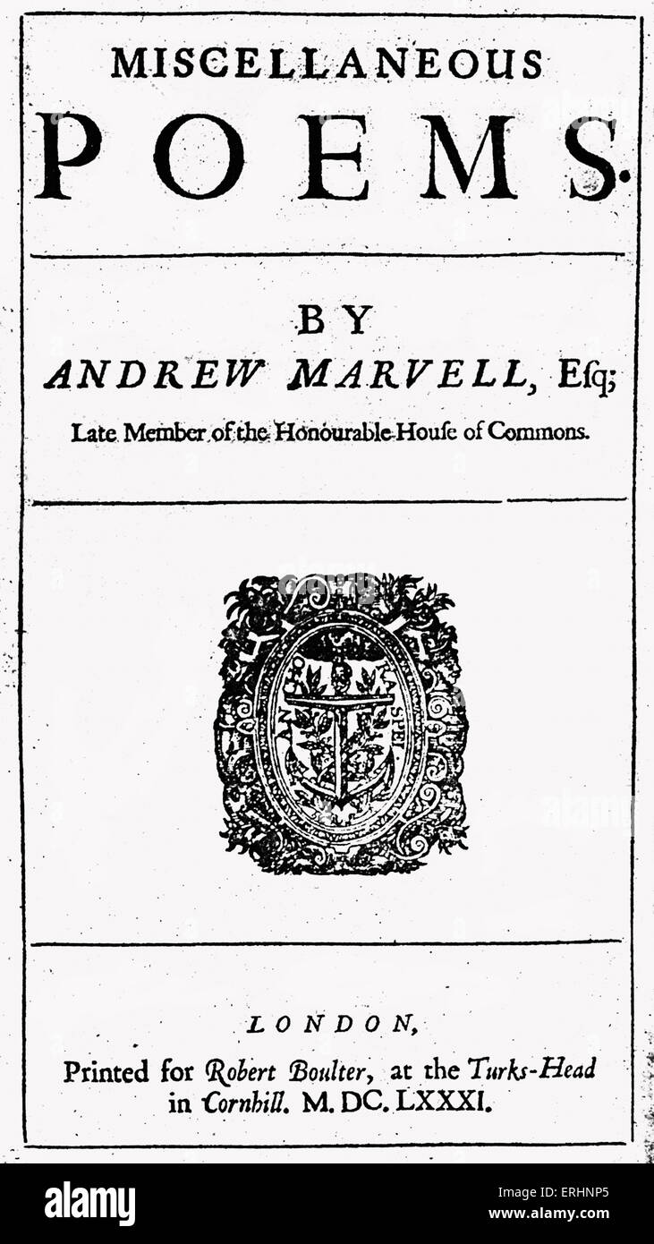 "Sonstige Gedichte" - von Andrew Marvell.  Titelseite.  Im Jahre 1681 veröffentlicht in Lonodn.  AM: Englische metaphysischen Dichter, 31 März Stockfoto