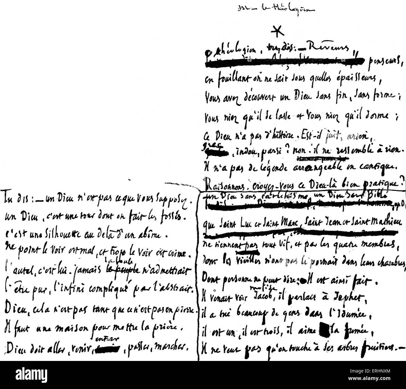 Victor Hugo handschriftlichen Manuskript von Religionen et Religion veröffentlicht 1880, Kirchen kritisch gegenüber. Stockfoto