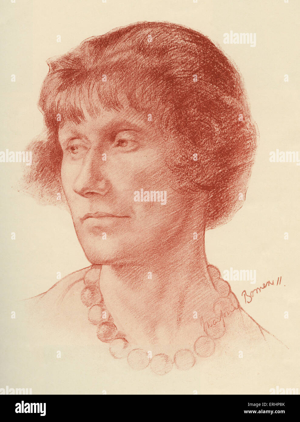 Marjorie Bowen - englischer Schriftsteller und Autor: 1. November 1885 - 23. Dezember 1952. Zeichnung von H M G Wilson, Bookman 1927 Stockfoto