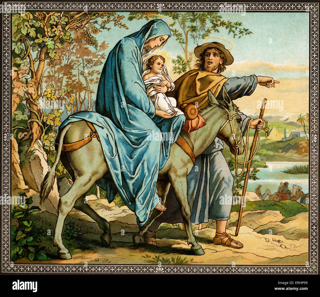 Die Flucht nach Ägypten - Joseph, Madonna und Kind. Stockfoto
