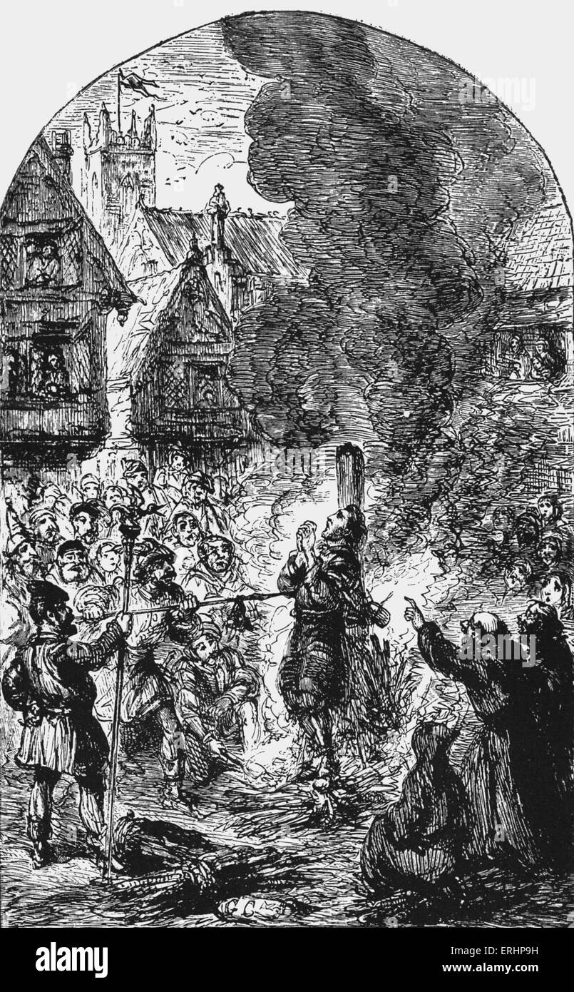 "Das Martyrium des Gläubigen" - Verbrennung auf dem Scheiterhaufen. Von "The Pilgrim es Progress" von John Bunyan zuerst veröffentlicht 1678. Stockfoto