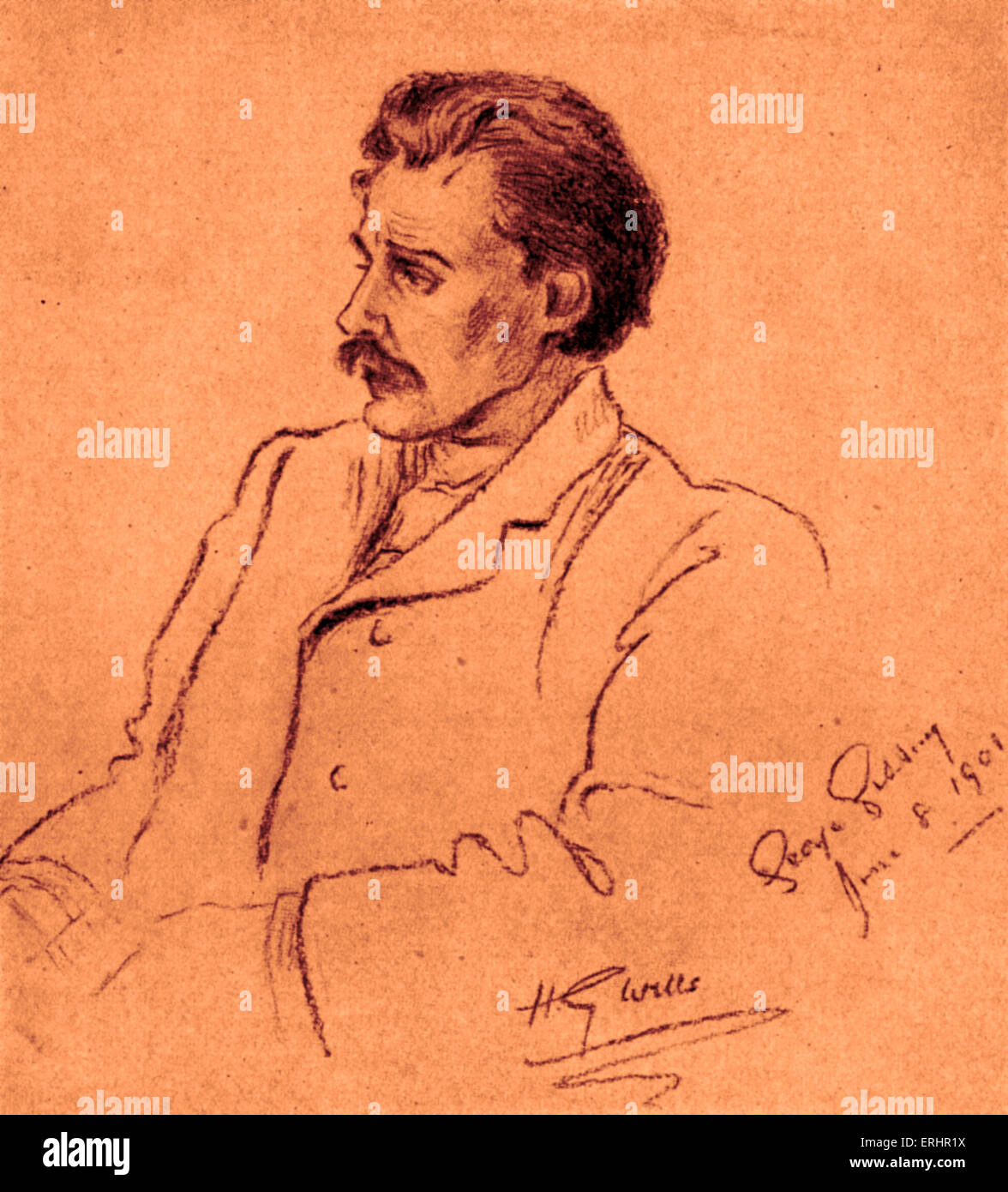 George Gissing - Porträt des englischen Romanciers. Zeichnung von seinem Freund, der englische Schriftsteller H. G. Wells. 22. November 1857 – 28. Dezember 1903. Stockfoto