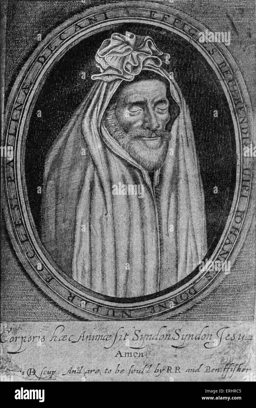 John Donne - in seinem Wicklung Blatt. Von "Des Todes Duell" 1630. Stockfoto
