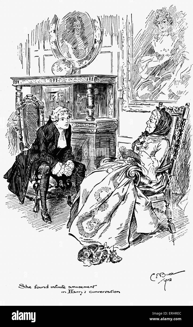 Frau Bernstein und Harry von "The Virginier" - geschrieben von William Makepeace Thackeray. Zeichnung von Charles Edmund Brock. Stockfoto
