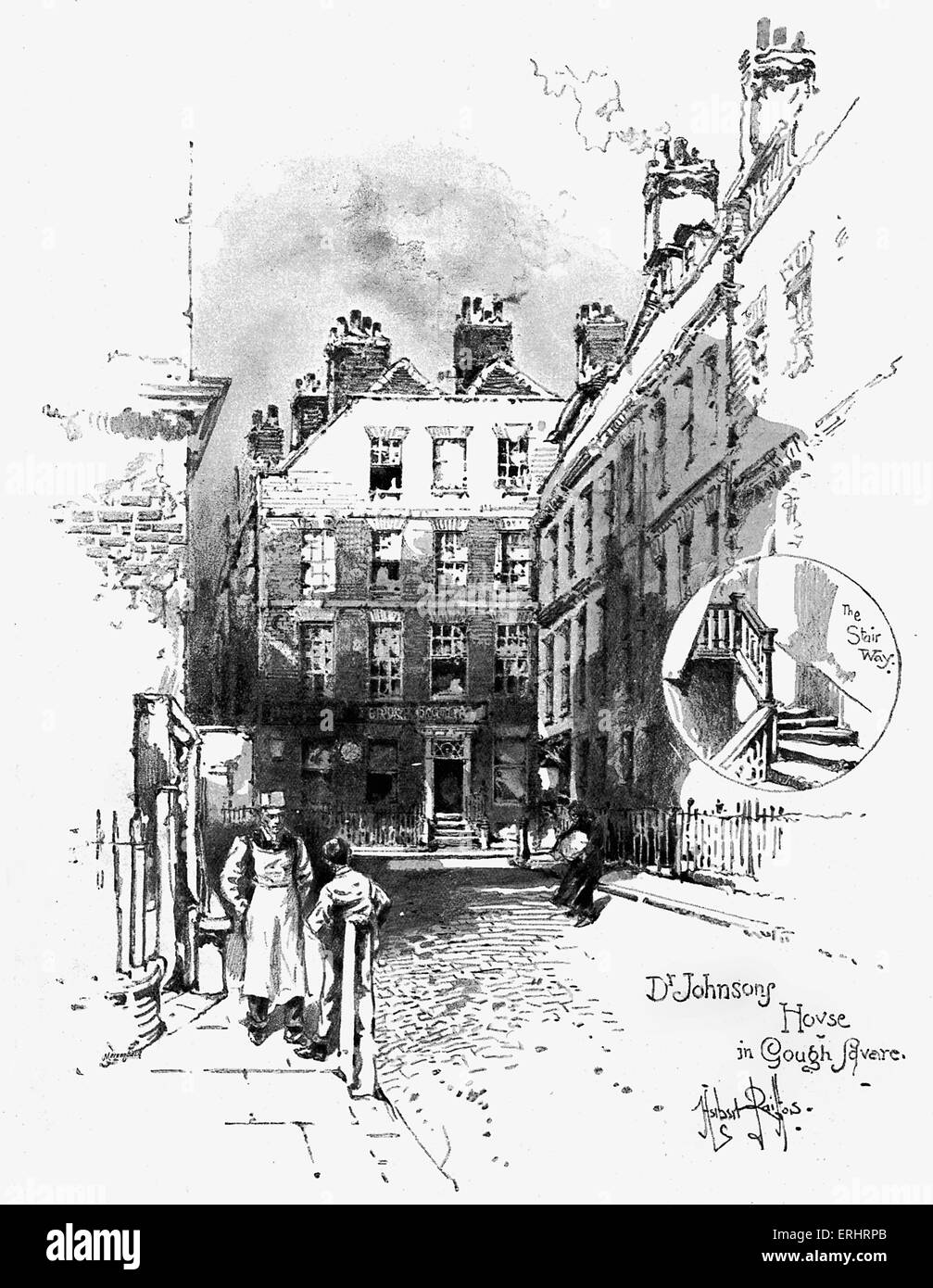 Samuel Haus in Gough Square - 1748-1749. Zeichnungen von Herbert Railton. SJ:English Essayist, Biograf, Stockfoto