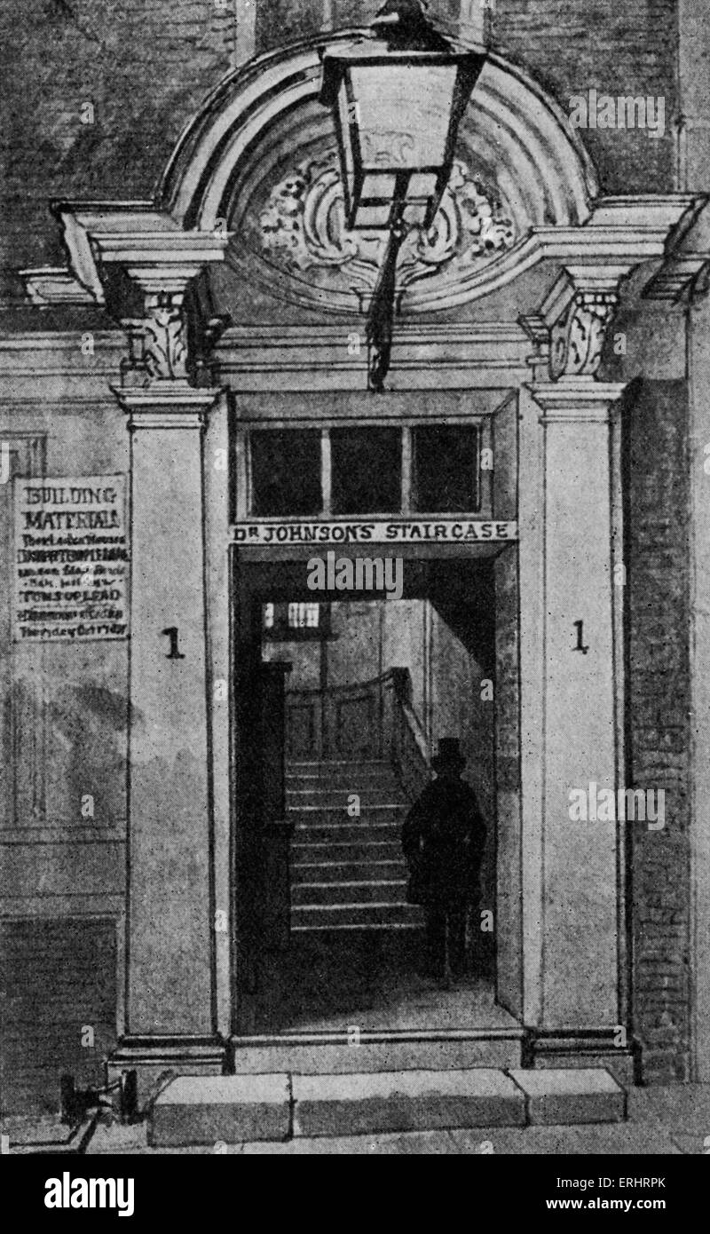 Samuels Treppe in seinem Inner Temple Lane Haus - englische Essayist, Biograf, Lexikograph und Kritiker der englischen Sprache Stockfoto