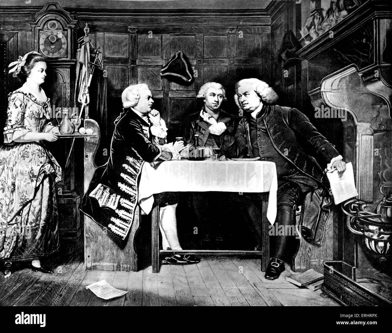 Samuel Johnson - der Mitre Tavern mit Oliver Goldsmith und Boswell. Mitre Tavern war in Mtre Gericht, Fleet Street. Es war Stockfoto