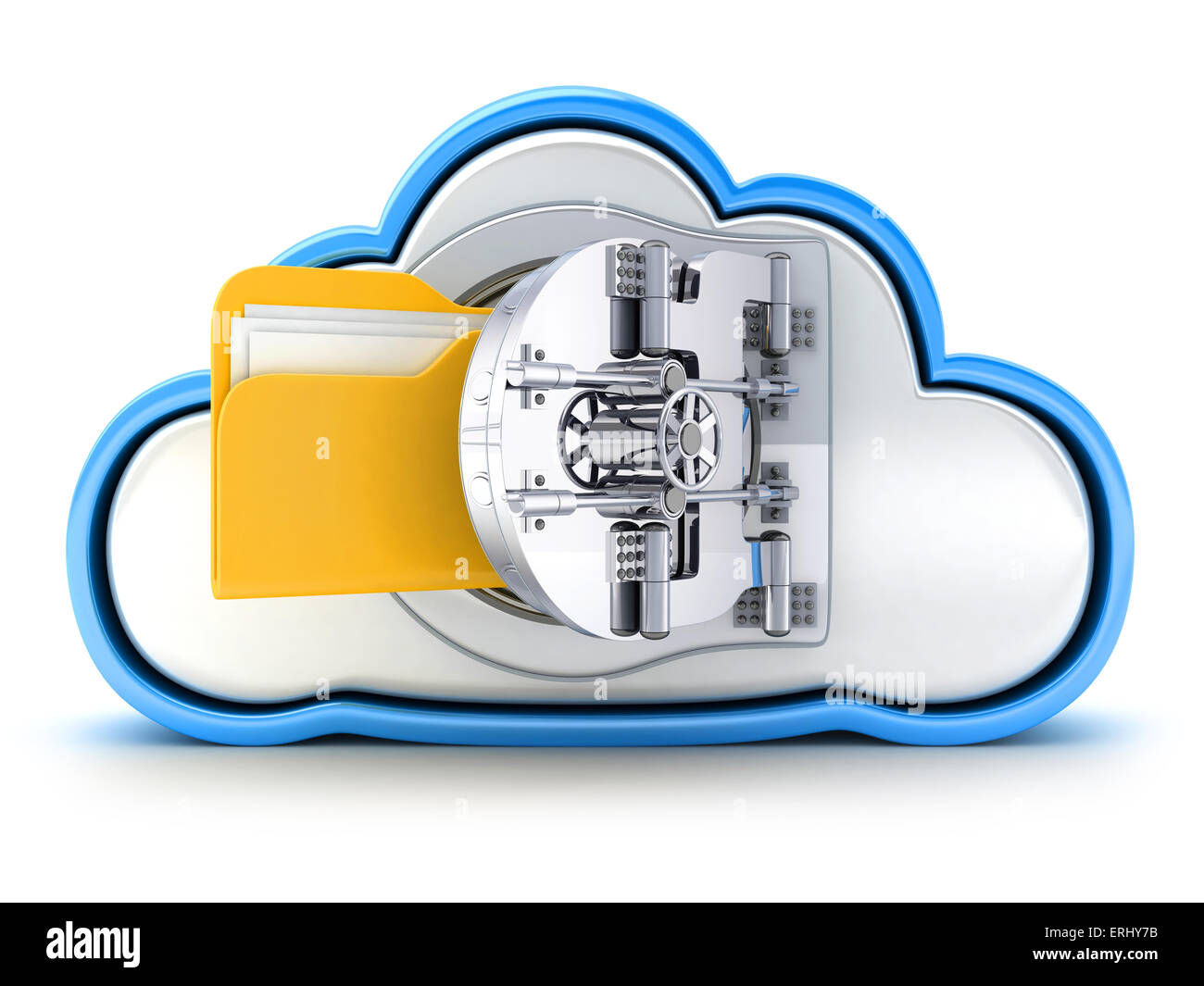 Cloud und Bank Tür auf weißem Hintergrund (durchgeführt in 3d) Stockfoto