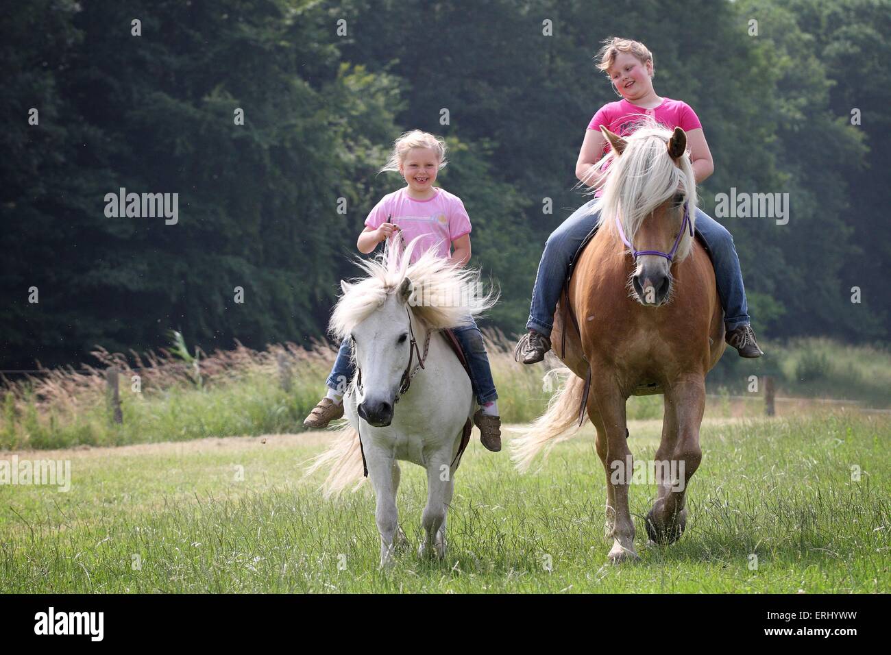 Mädchen und ponys Stockfoto