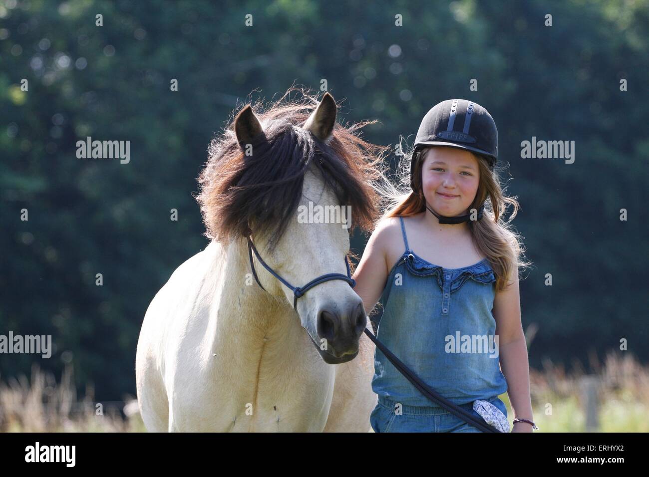 Mädchen und Islandpferd Stockfoto