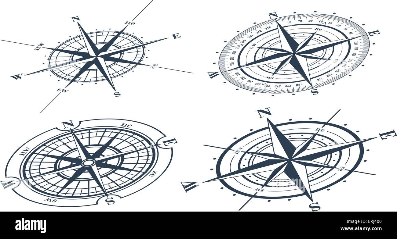 Satz von Kompass-Rosen (Windroses). Vektor-Illustration. Stock Vektor