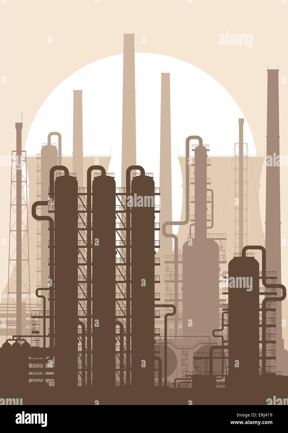 Öl-Raffinerie oder Chemiewerk Silhouette. Detaillierte Vektor-Illustration. Stock Vektor