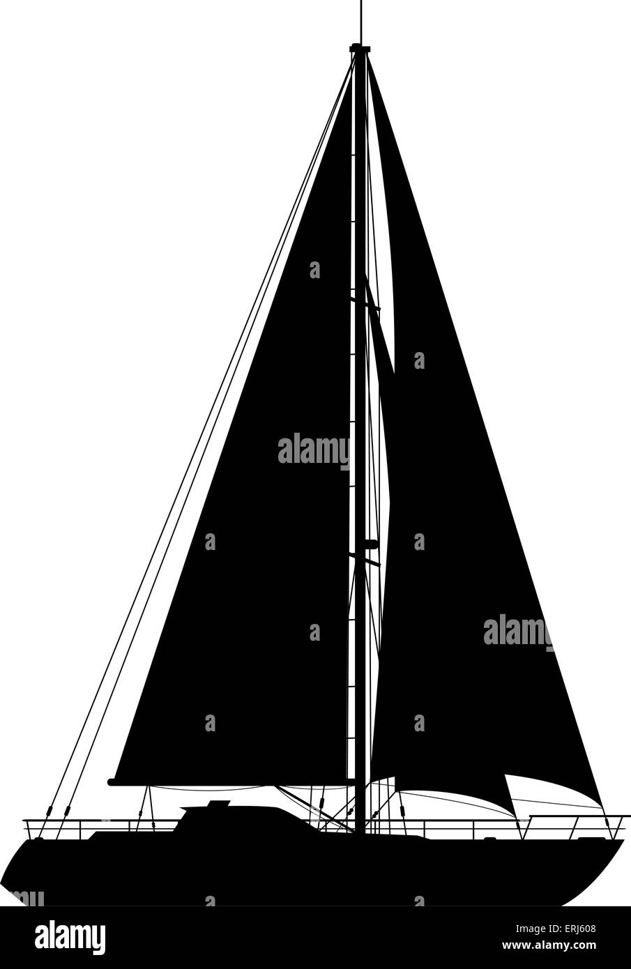 Yacht. Detaillierte Vektor-Illustration der schwarzen Yacht isoliert auf weißem Hintergrund. Stock Vektor