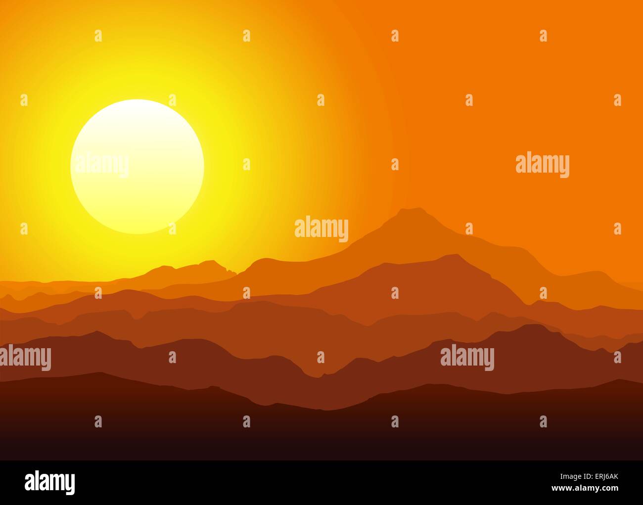 Sonnenuntergang in den riesigen Bergen. Vektor-Illustration. Stock Vektor
