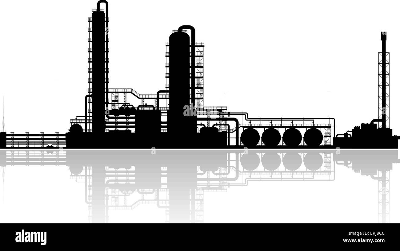 Öl und Gas Raffinerie Silhouette. Vektor-Illustration. Stock Vektor