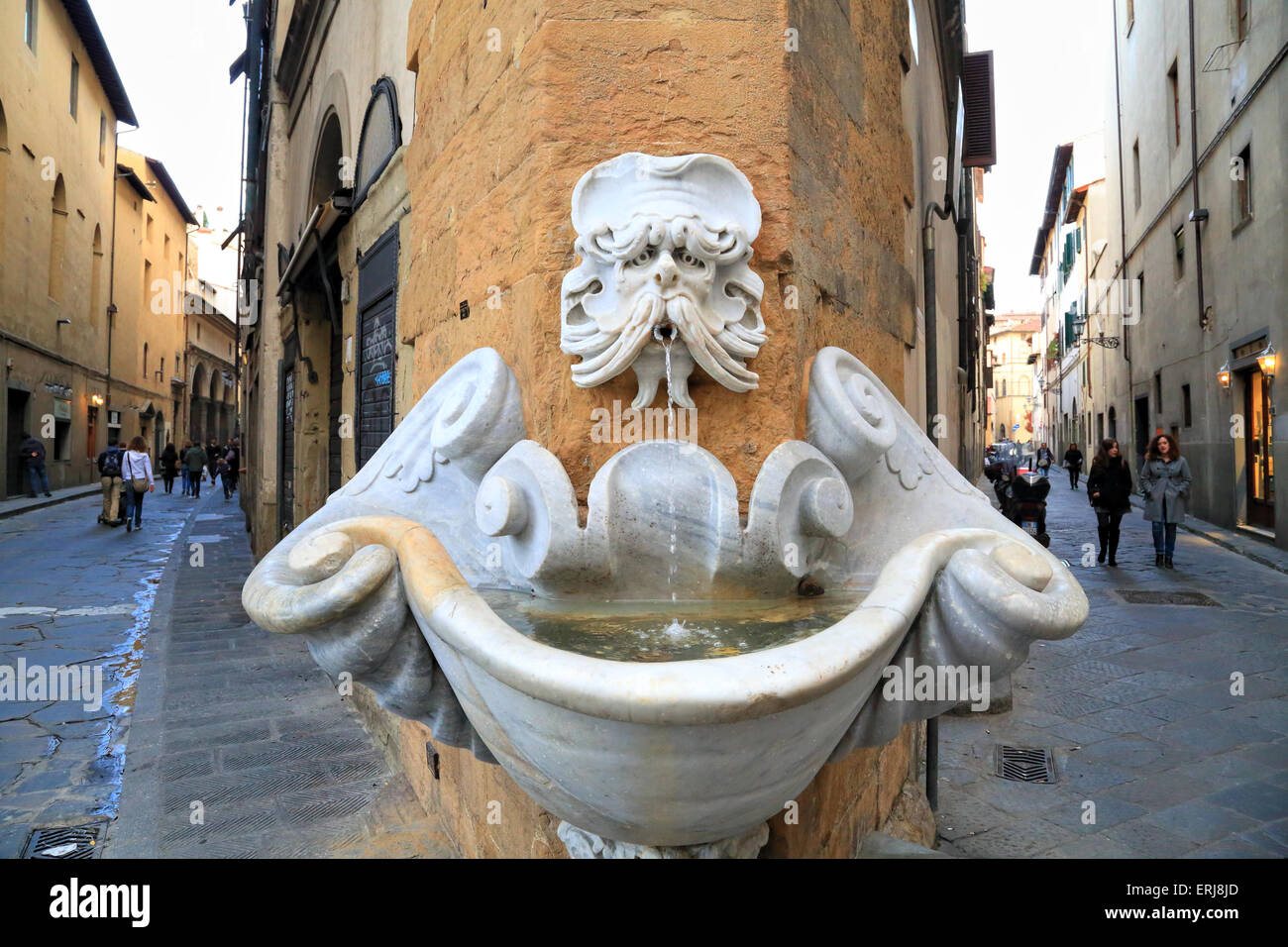 Reich verzierten Brunnen von Buontalenti, Oltrarno Viertel, Florenz Stockfoto