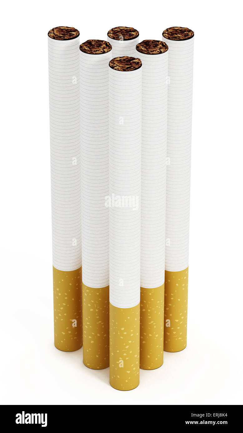 Zigaretten, die isoliert auf weißem Hintergrund. Stockfoto