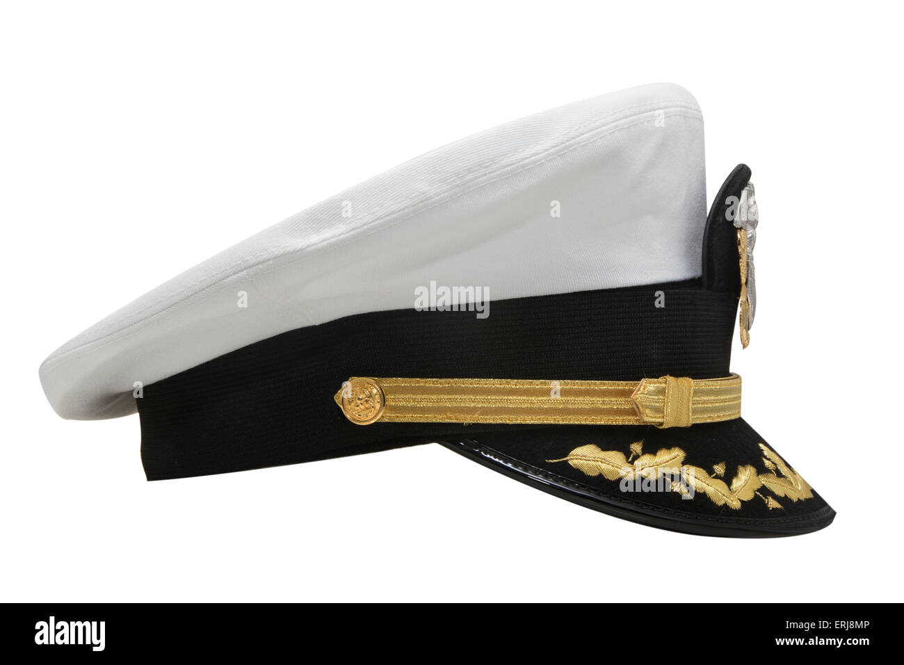 Seitenansicht eines Navy-Kommandanten-Cap Stockfoto
