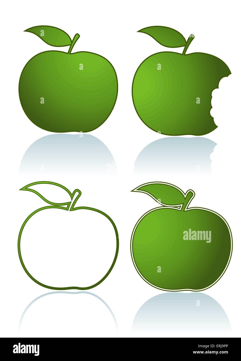 Satz von verschiedenen grünen Äpfeln, isoliert auf weiss Stock Vektor