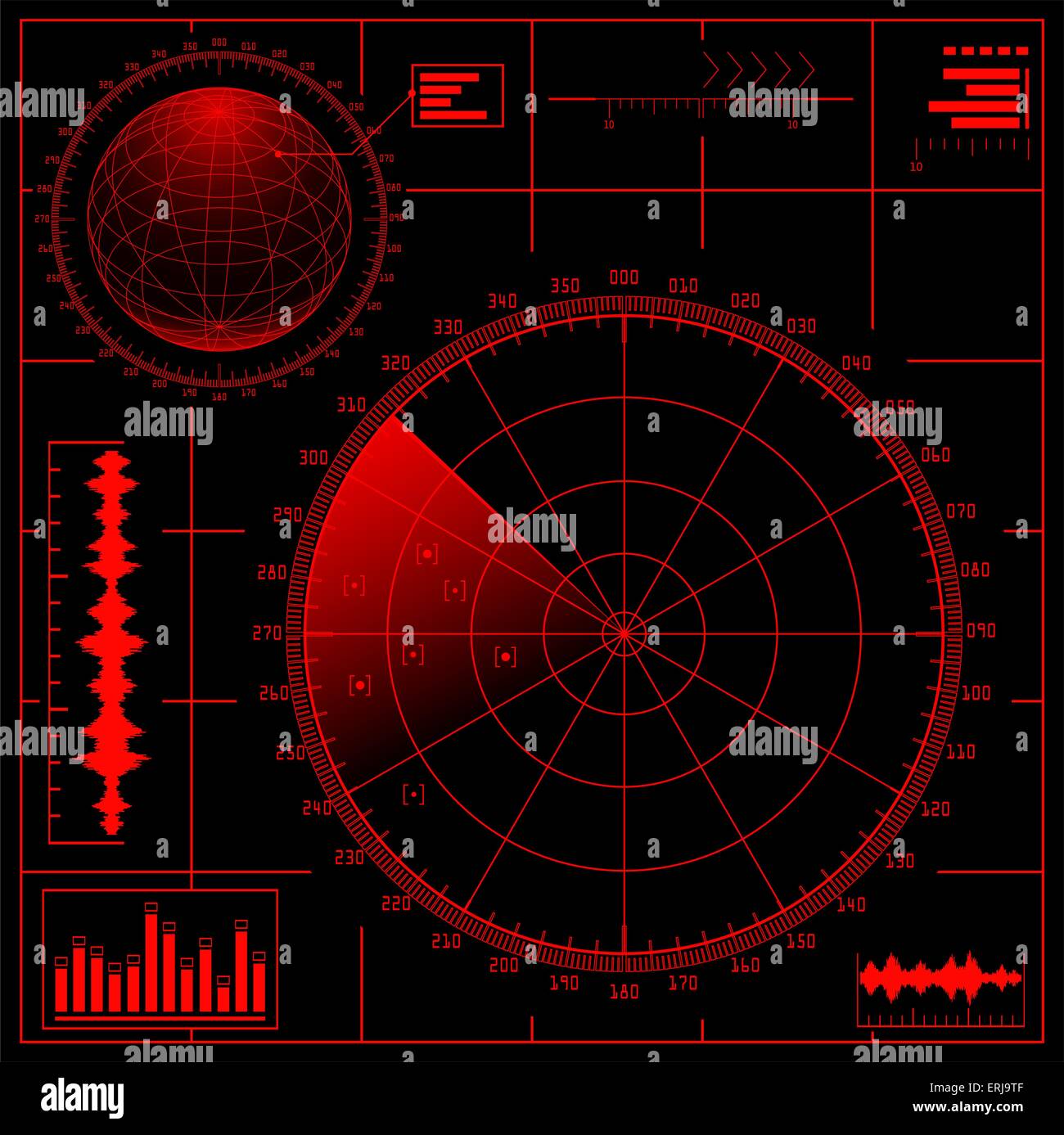 Digitalen Radarbildschirm mit Globus. Vektor-EPS8. Stock Vektor