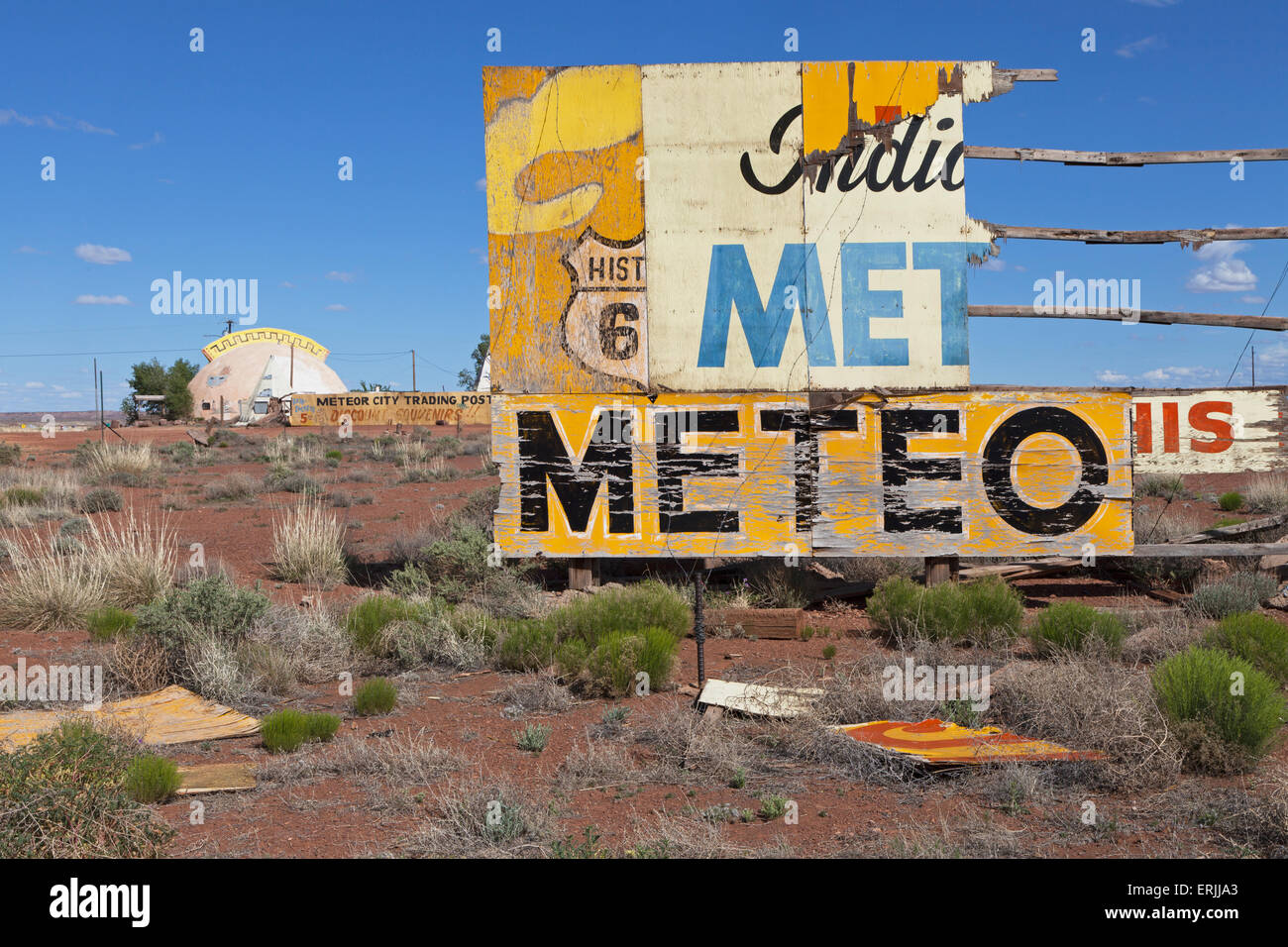 Meteor Stadt Handelsposten entlang der Route 66 westlich von Winslow, Arizona. Stockfoto