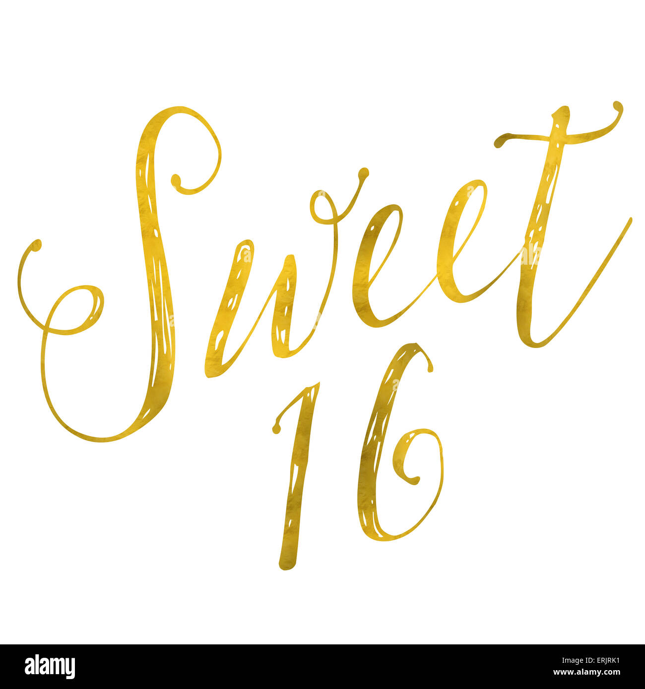 Süß 16 Geburtstag Gold Faux Folie Metallic Glitter inspirierend Zitat Isolated on White Stockfoto