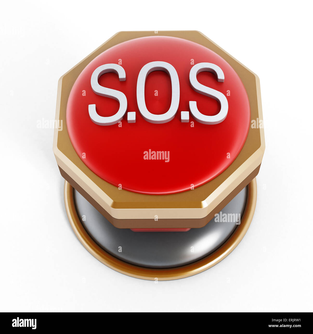 Drucktaster mit SOS-Text isoliert auf weißem Hintergrund. Stockfoto