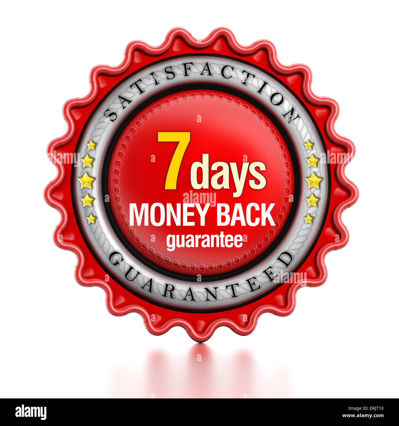 7 Tage Geld zurück Stempel isoliert auf weißem Hintergrund. Stockfoto