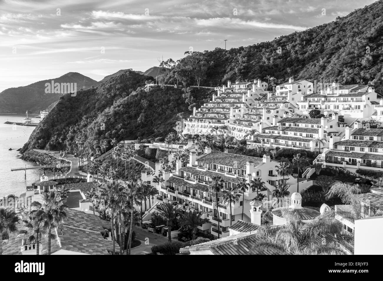 "Hamilton Cove Villas" bei Sonnenaufgang auf Catalina Island Stockfoto