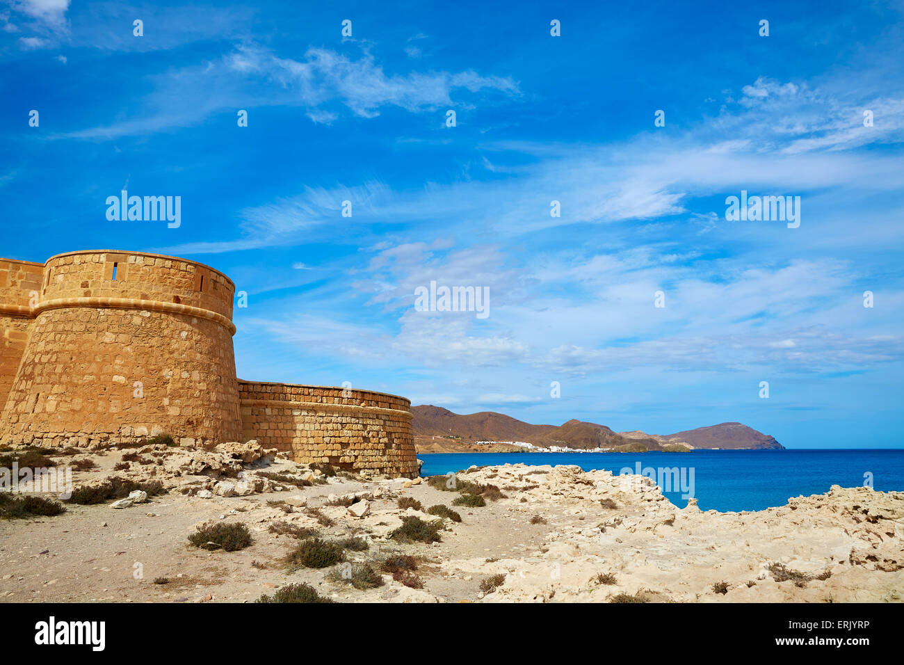 Cabo de Gata in Almeria Festung Los Escullos Strand von Spanien Stockfoto