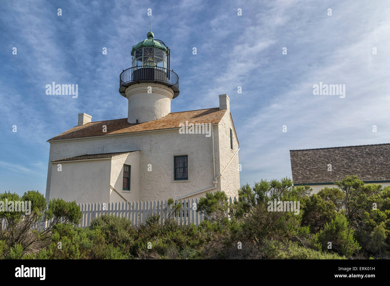 "Alte Point Loma Lighthouse" auf Point Loma-Halbinsel in San Diego. Es wurde im Jahre 1855 gebaut aber wurde erst 30 Jahre später ersetzt. Stockfoto