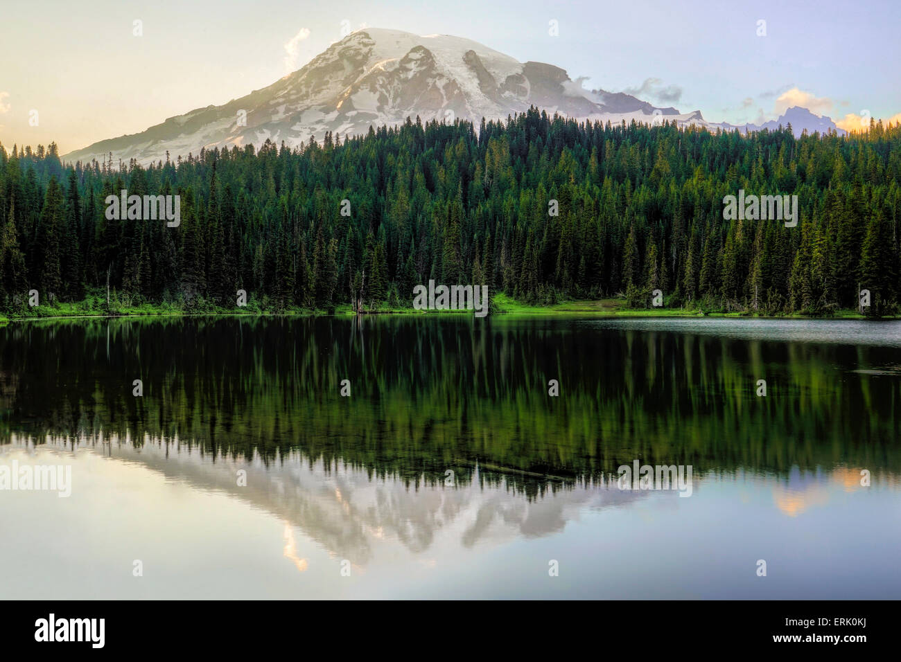 Spiegelung See, Mt Rainier Nationalpark, WA Stockfoto