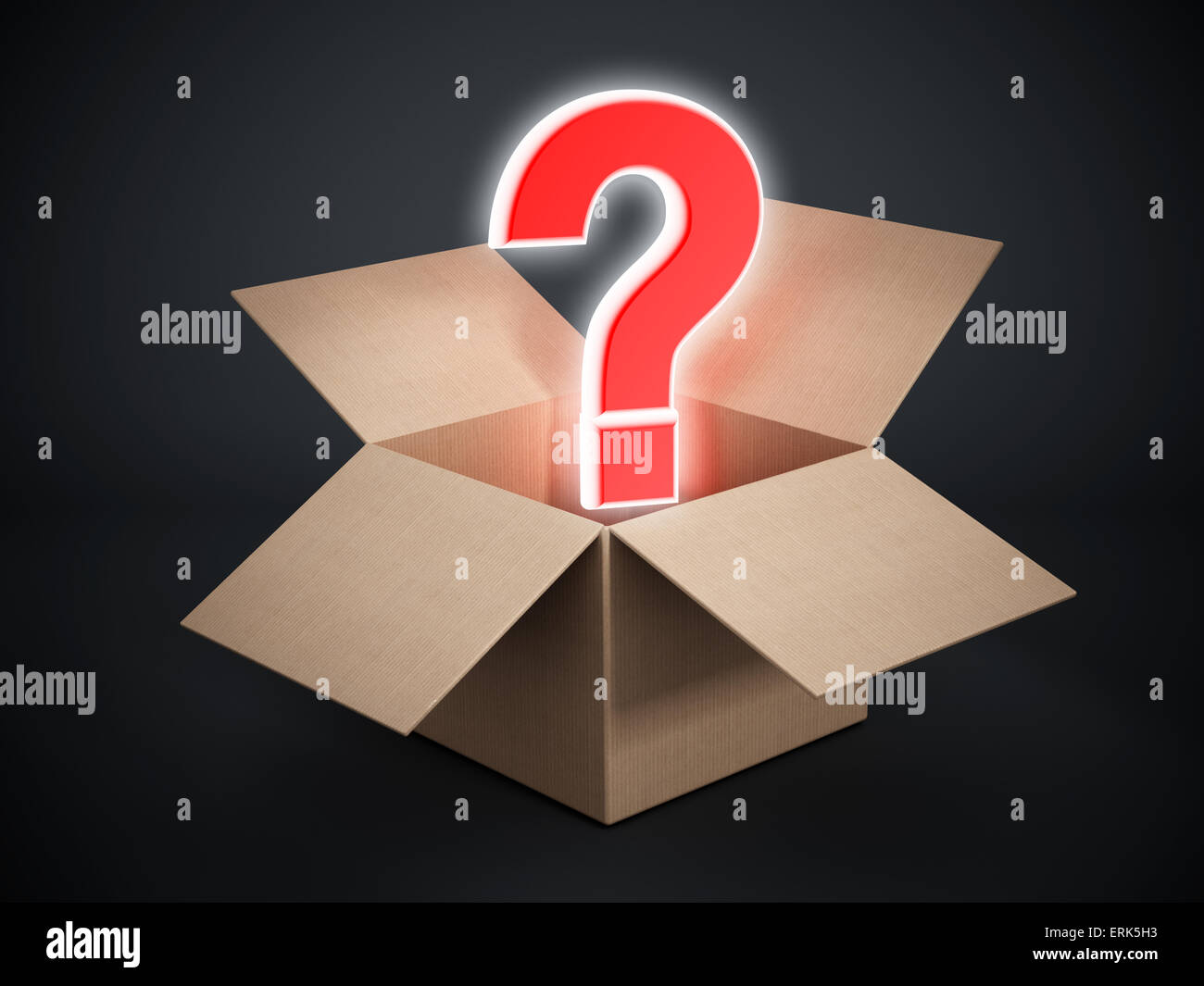 Rotes Fragezeichen in der box Stockfoto