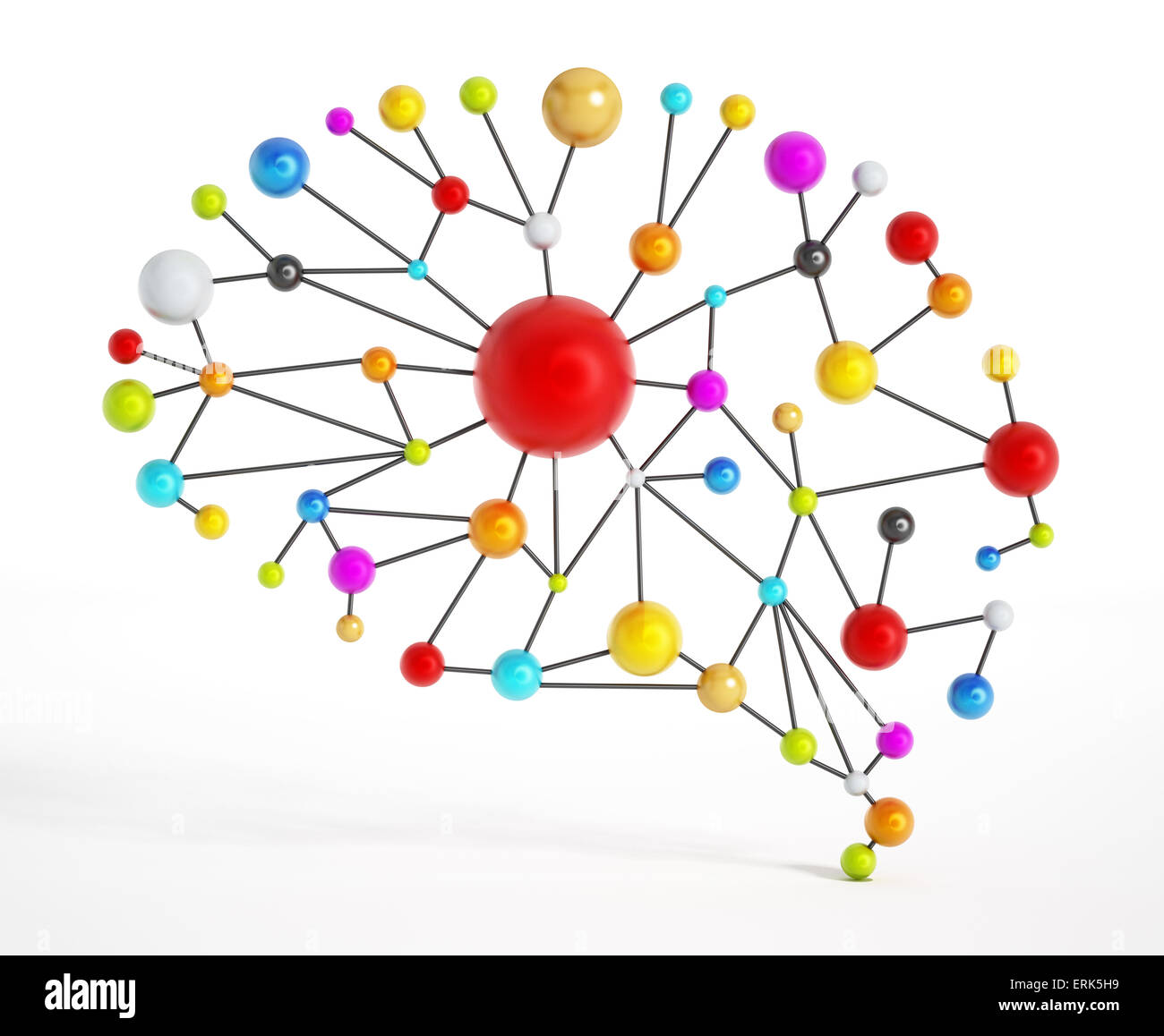 Gehirn-Netzwerk mit bunten verbundenen Punkten. Stockfoto