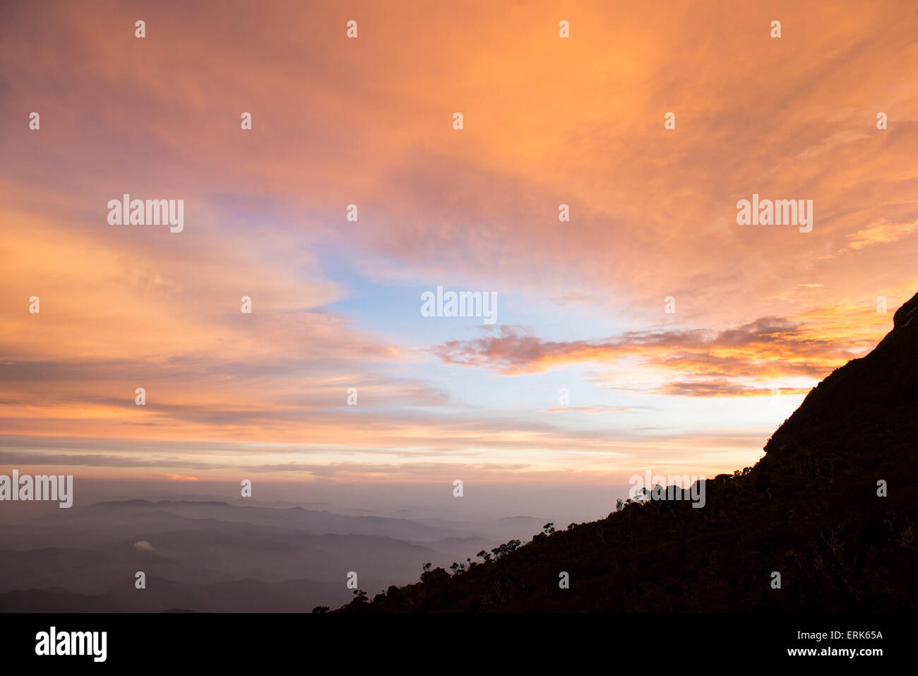 Sonnenuntergang, Mount Kinabalu, Sabah, Borneo, Malaysia Stockfoto