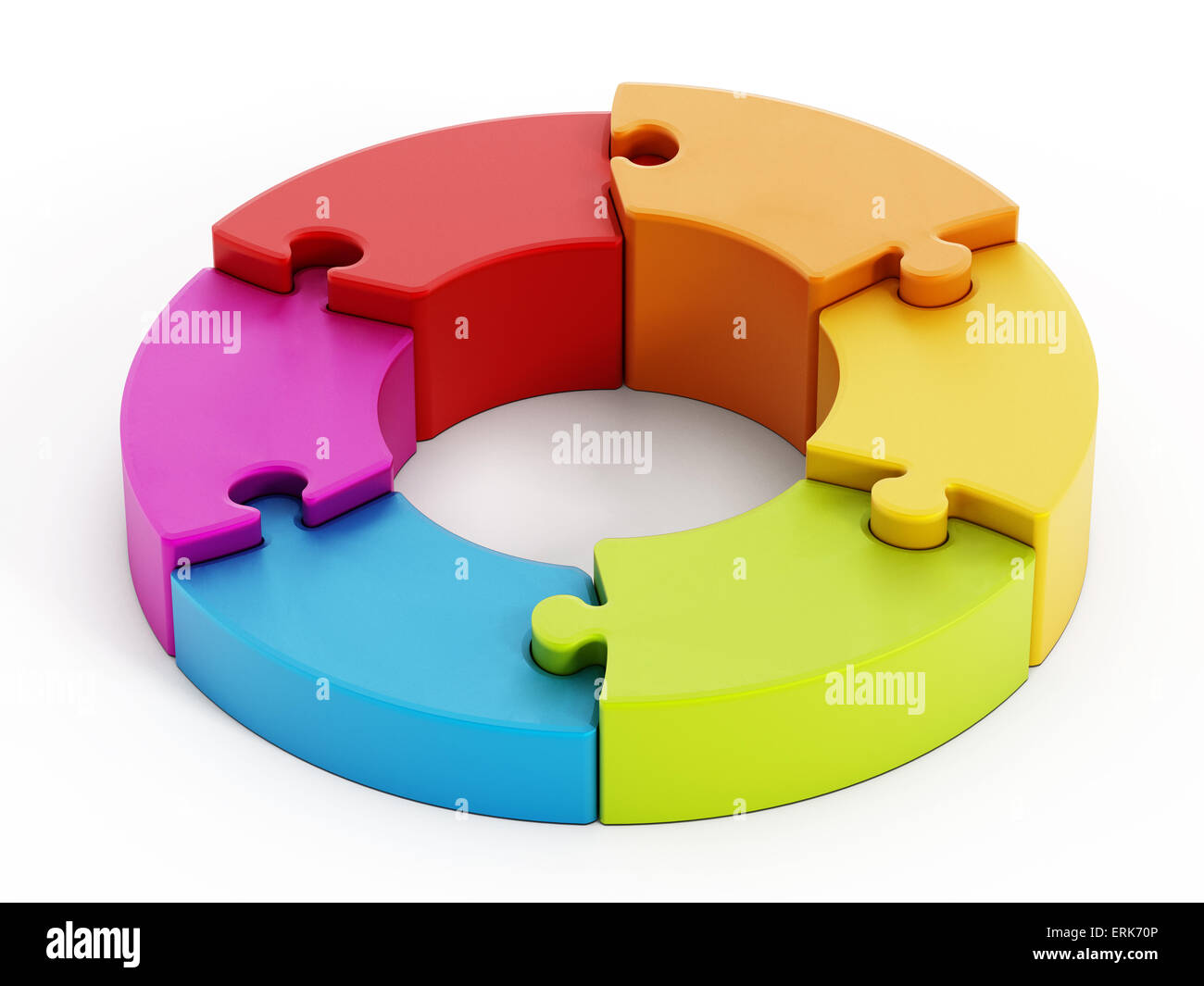Jigsaw Puzzle-Teile bilden einen Kreis miteinander verbunden. Stockfoto