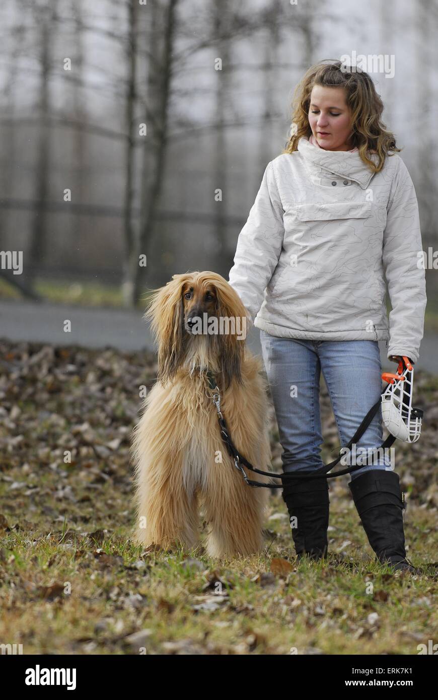 Frau mit Windhund Stockfoto