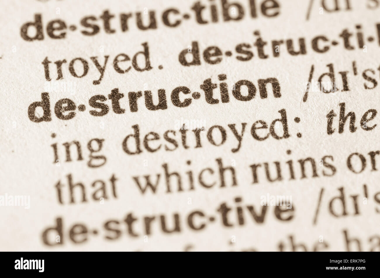 Definition des Wortes Zerstörung im Wörterbuch Stockfoto