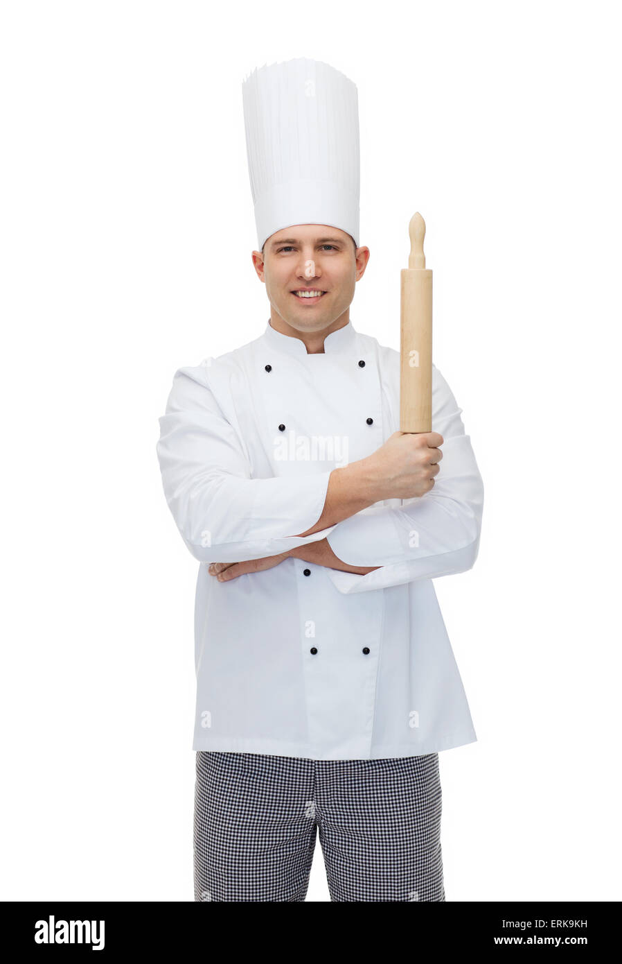 glücklich männlichen Chef-Koch holding Nudelholz Stockfoto