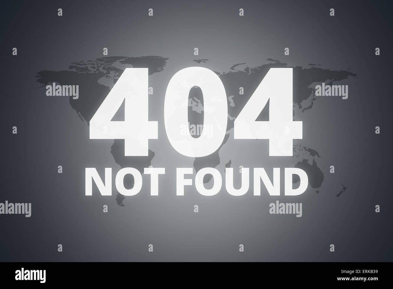 404 nicht gefunden Meldung auf technologische Bildschirm auf dunkle Welt Kartenhintergrund. Stockfoto