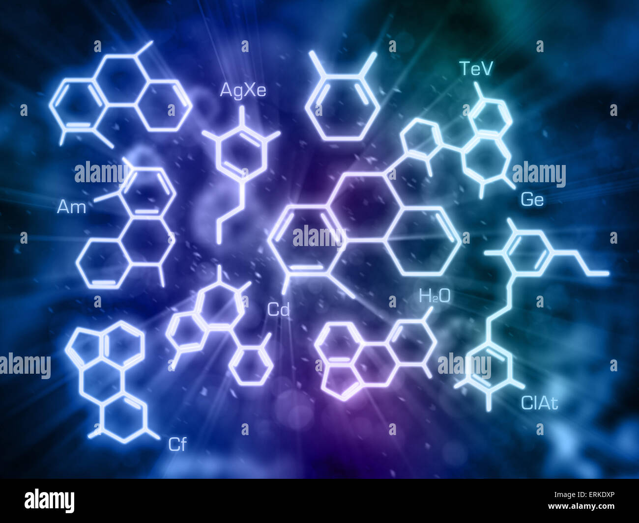 Molekül-Modell auf blau-grünen Hintergrund Stockfoto