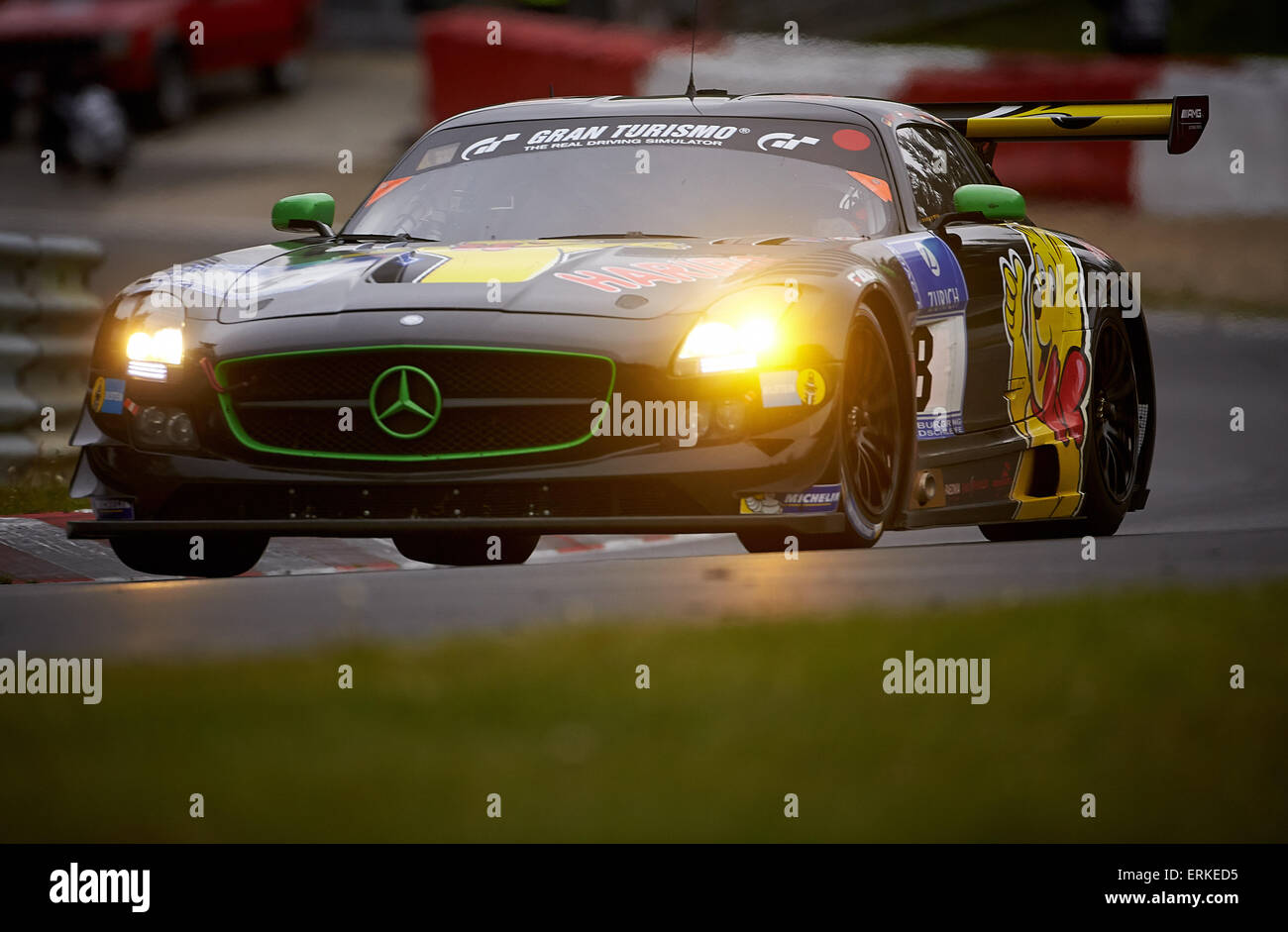 Mercedes SLS AMG GT3, Haribo Racing Team, ADAC Zurich 24 h-Rennen auf dem Nürburgring Rennen verfolgen in 2015, Nürburg Stockfoto