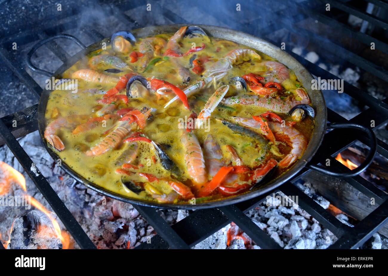 Meeresfrüchte-Paella, Mallorca, Balearen, Spanien Stockfoto