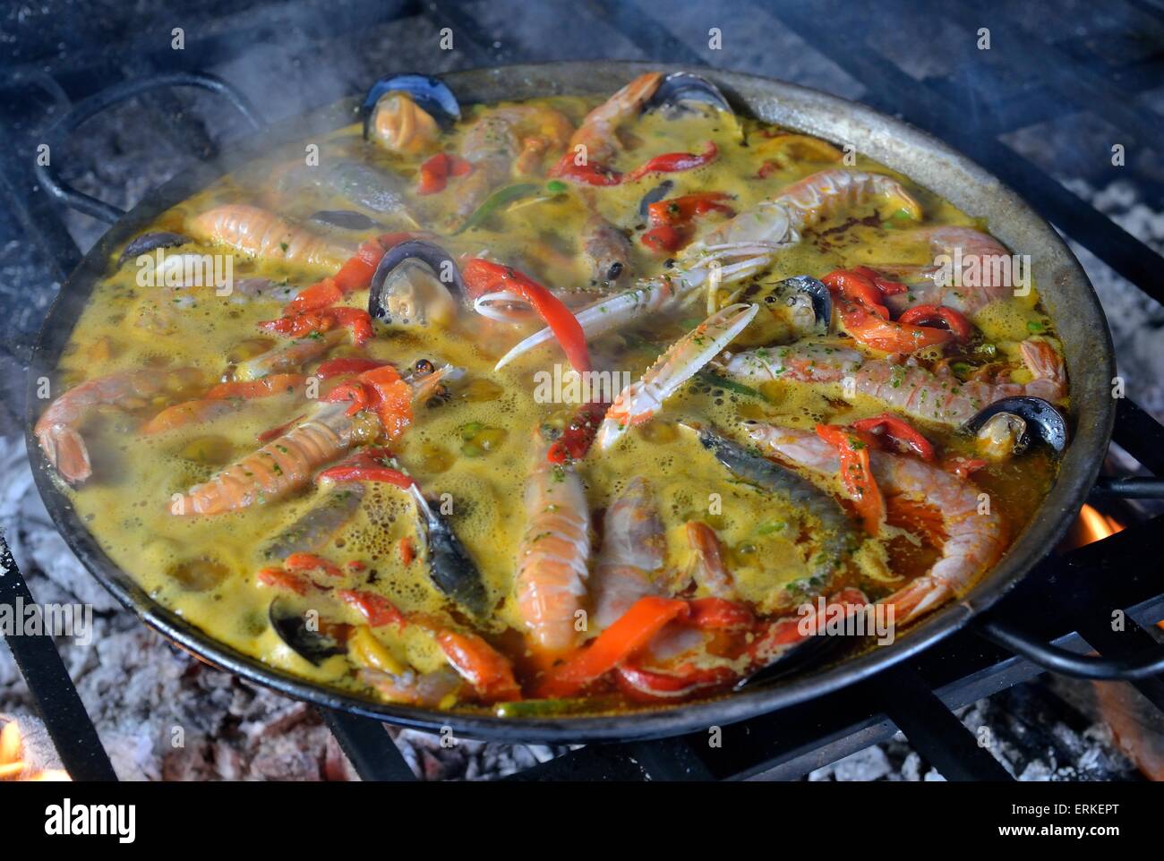 Meeresfrüchte-Paella, Mallorca, Balearen, Spanien Stockfoto