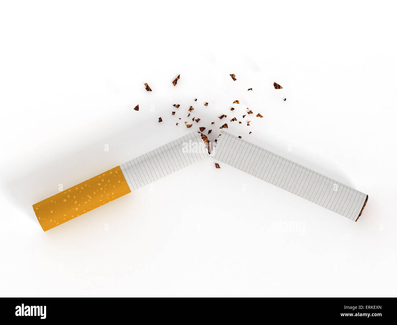 Gebrochene Zigarette isoliert auf weißem Hintergrund Stockfoto