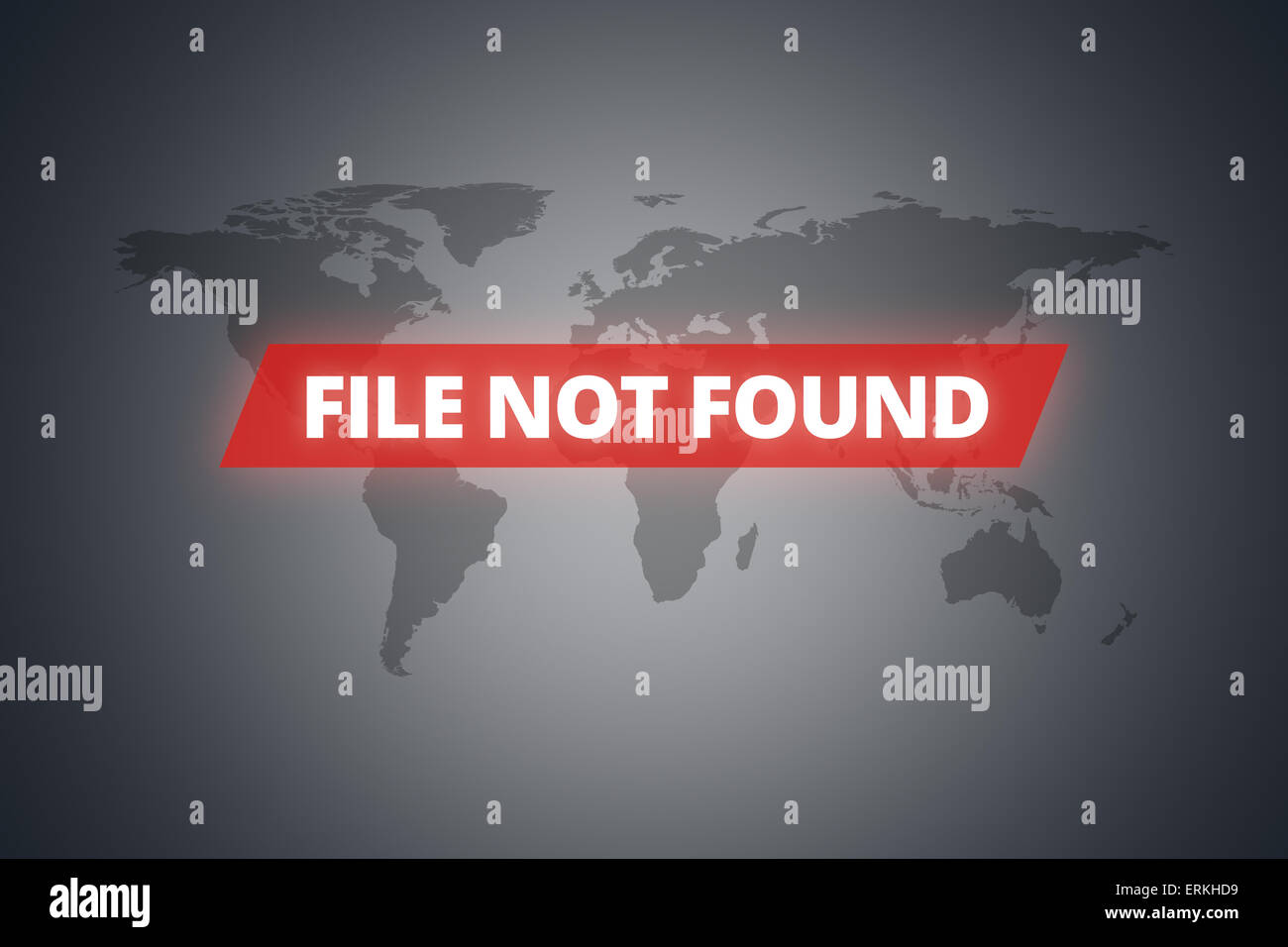 Datei nicht gefunden Meldung auf technologische Bildschirm auf dunkle Welt Kartenhintergrund. Stockfoto