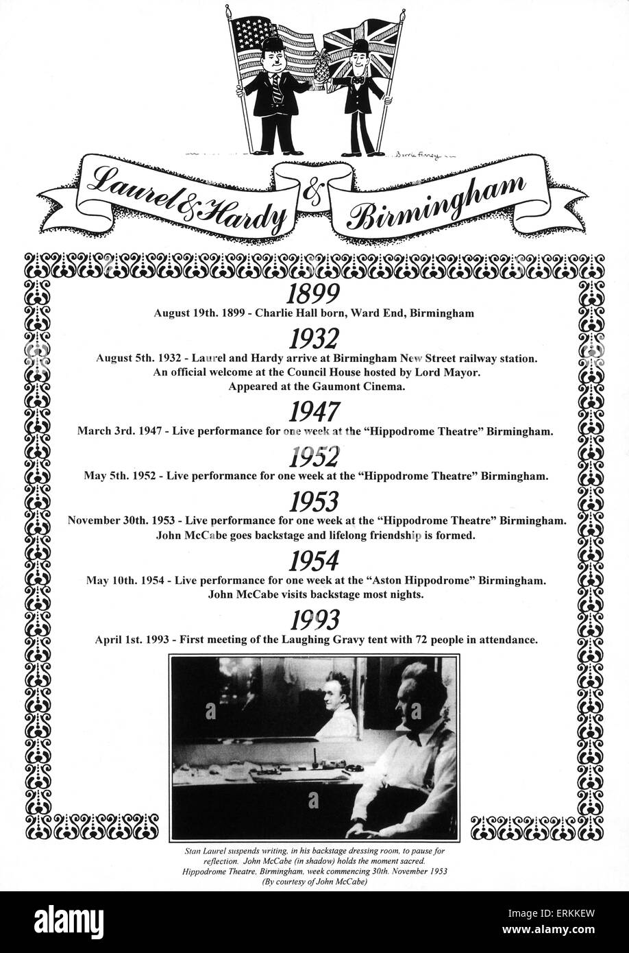 Programm von Laurel und Hardy in Birmingham im Laufe der Jahre durchführen. Ca. 1990 Stockfoto