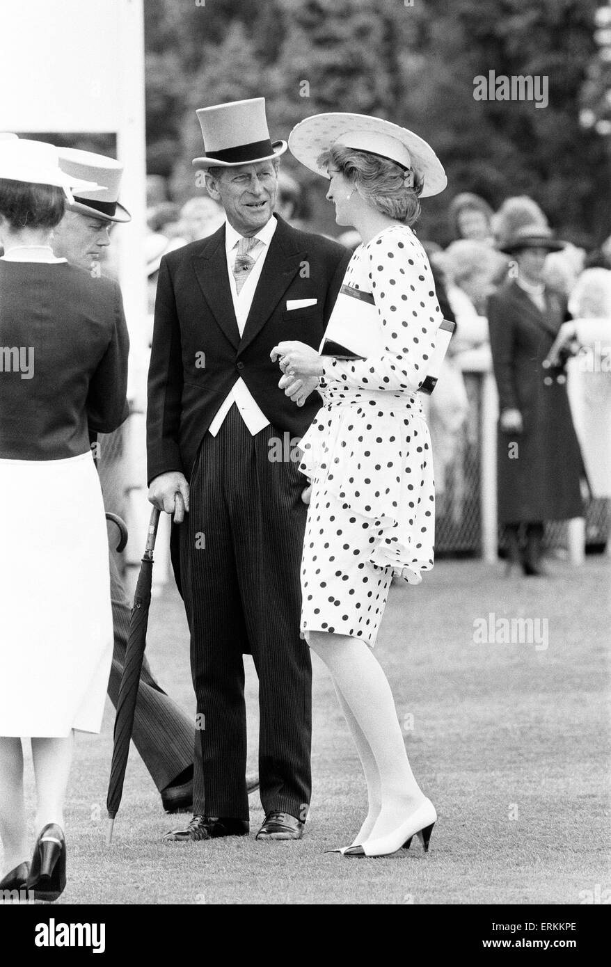 Epsom Derby 4. Juni 1986. Prinzessin Diana & Prinz Philip. Stockfoto