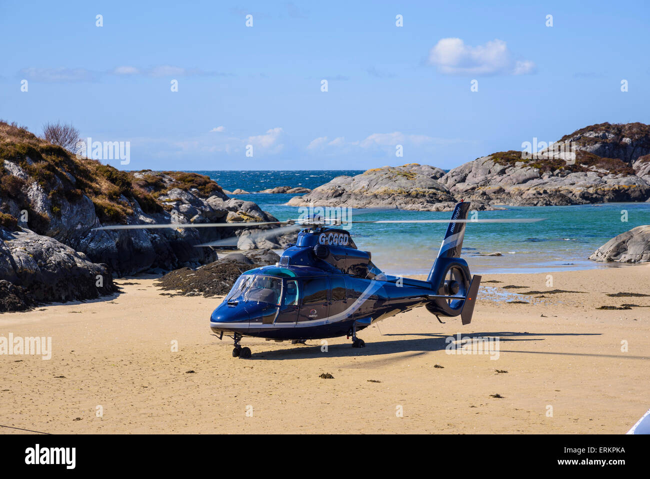 Hubschrauberlandeplatz am Ardtoe Strand, Ardnamurchan Halbinsel, Lochaber, Highlands, Schottland Stockfoto